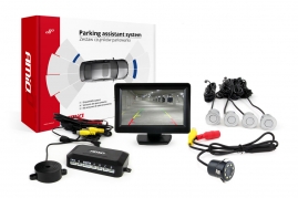 Asistenty parkovania TFT01 4,3” s kamerou CAM-308 LED, 4-senzorové strieborné