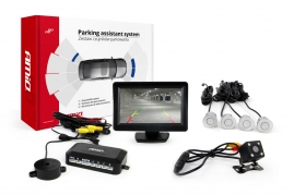 Asistenty parkovania TFT01 4,3` s kamerou CAM-315 LED, 4-senzorové strieborné