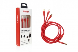 Multi-kábel pre telefón USB C / micro USB 1.2m červený FullLINK 3.1A UC-7